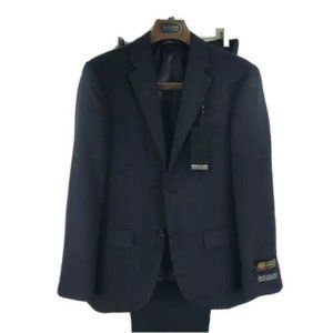 Bolzano Uomo Men's Navy-Blue Suit 2 Piece 2 Button Pleated Pants Size 38S